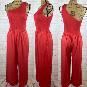 Zscia Coral One Shoulder Elastic Bodice Wide Leg Jumpsuit